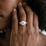 White gold Three-Stone Round Cut Diamond Ring with Pear Side Stones and Four-Prong Setting_19