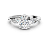 White gold Three-Stone Round Cut Diamond Ring with Pear  Side Stones in Four-Prong Setting_16