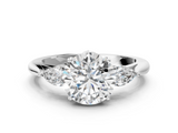 White gold Three-Stone Round Cut Diamond Ring with Pear Side Stones in Four-Prong Setting_162