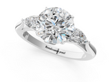 White gold Three-Stone Round Cut Diamond Ring with Pear Side Stones in Four-Prong Setting_164