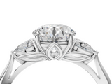 White gold Three-Stone Round Cut Diamond Ring with Pear Side Stones in Four-Prong Setting_167