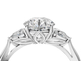 White gold Three-Stone Round Cut Diamond Ring with Pear  Side Stones in Four-Prong Setting_20