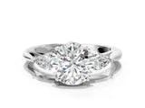 White gold Three-Stone Round Cut Diamond Ring with Pear  Side Stones in Four-Prong Setting_52
