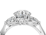 White gold Three-Stone Round Cut Diamond Ring with Pear  Side Stones in Four-Prong Setting_56
