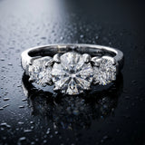 White gold Three-Stone Round Cut Diamond Ring with Round Accent Stones, Prong Setting, and Classic Band_6
