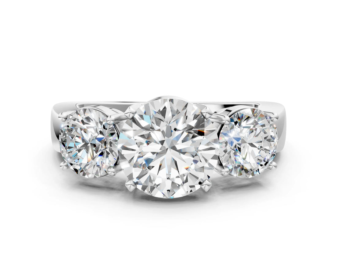 White gold Three-Stone Round Cut Diamond Ring with Round Side Stones, Classic Band, and Four-Prong Setting_7