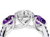 White gold Three-Stone Round Cut Diamond Ring with Round with Amethyst side stone Pavé Band and Prong Setting_16