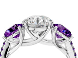 White gold Three-Stone Round Cut Diamond Ring with Round with Amethyst side stone Pavé Band and Prong Setting_4