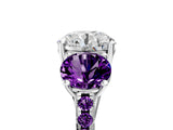 White gold Three-Stone Round Cut Diamond Ring with Round with Amethyst side stone Pavé Band and Prong Setting_5