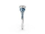 White gold Three-Stone Round Cut Diamond Ring with Round with Aquamarine side stone Pavé Band and Prong Setting_14