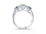 White gold Three-Stone Round Cut Diamond Ring with Round with Aquamarine side stone Pavé Band and Prong Setting_15