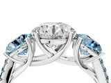 White gold Three-Stone Round Cut Diamond Ring with Round with Aquamarine side stone Pavé Band and Prong Setting_16