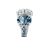 White gold Three-Stone Round Cut Diamond Ring with Round with Aquamarine side stone Pavé Band and Prong Setting_17
