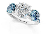 White gold Three-Stone Round Cut Diamond Ring with Round with Aquamarine side stone Pavé Band and Prong Setting_1