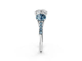 White gold Three-Stone Round Cut Diamond Ring with Round with Aquamarine side stone Pavé Band and Prong Setting_2