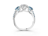 White gold Three-Stone Round Cut Diamond Ring with Round with Aquamarine side stone Pavé Band and Prong Setting_3