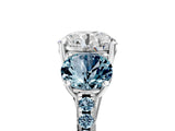 White gold Three-Stone Round Cut Diamond Ring with Round with Aquamarine side stone Pavé Band and Prong Setting_5