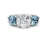 White gold Three-Stone Round Cut Diamond Ring with Round with Aquamarine side stone Pavé Band and Prong Setting