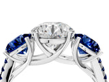 White gold Three-Stone Round Cut Diamond Ring with Round with Blue Sapphire side stone Pavé Band and Prong Setting_16