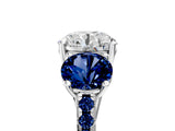White gold Three-Stone Round Cut Diamond Ring with Round with Blue Sapphire side stone Pavé Band and Prong Setting_17