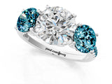 White gold Three-Stone Round Cut Diamond Ring with Round with Blue Topaz side stone Pavé Band and Prong Setting_13