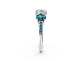 White gold Three-Stone Round Cut Diamond Ring with Round with Blue Topaz side stone Pavé Band and Prong Setting_14