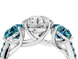 White gold Three-Stone Round Cut Diamond Ring with Round with Blue Topaz side stone Pavé Band and Prong Setting_16