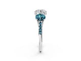 White gold Three-Stone Round Cut Diamond Ring with Round with Blue Topaz side stone Pavé Band and Prong Setting_2