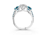 White gold Three-Stone Round Cut Diamond Ring with Round with Blue Topaz side stone Pavé Band and Prong Setting_3