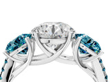 White gold Three-Stone Round Cut Diamond Ring with Round with Blue Topaz side stone Pavé Band and Prong Setting_4