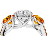 White gold Three-Stone Round Cut Diamond Ring with Round with Citrine side stone Pavé Band and Prong Setting_16
