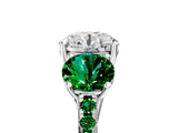 White gold Three-Stone Round Cut Diamond Ring with Round with Emerald side stone Pavé Band and Prong Setting_5