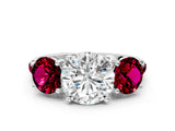 White gold Three-Stone Round Cut Diamond Ring with Round with Garnet side stone Pavé Band and Prong Setting_12