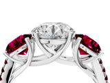 White gold Three-Stone Round Cut Diamond Ring with Round with Garnet side stone Pavé Band and Prong Setting_16