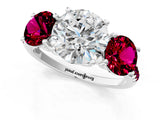 White gold Three-Stone Round Cut Diamond Ring with Round with Garnet side stone Pavé Band and Prong Setting_1