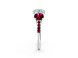 White gold Three-Stone Round Cut Diamond Ring with Round with Garnet side stone Pavé Band and Prong Setting_21