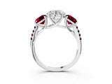 White gold Three-Stone Round Cut Diamond Ring with Round with Garnet side stone Pavé Band and Prong Setting_22