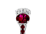 White gold Three-Stone Round Cut Diamond Ring with Round with Garnet side stone Pavé Band and Prong Setting_23
