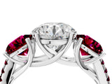 White gold Three-Stone Round Cut Diamond Ring with Round with Garnet side stone Pavé Band and Prong Setting_4