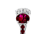 White gold Three-Stone Round Cut Diamond Ring with Round with Garnet side stone Pavé Band and Prong Setting_5