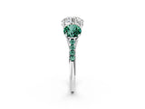 White gold Three-Stone Round Cut Diamond Ring with Round with Green Sapphire side stone Pavé Band and Prong Setting_14