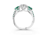White gold Three-Stone Round Cut Diamond Ring with Round with Green Sapphire side stone Pavé Band and Prong Setting_15