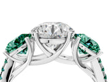 White gold Three-Stone Round Cut Diamond Ring with Round with Green Sapphire side stone Pavé Band and Prong Setting_16