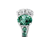 White gold Three-Stone Round Cut Diamond Ring with Round with Green Sapphire side stone Pavé Band and Prong Setting_17