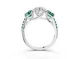 White gold Three-Stone Round Cut Diamond Ring with Round with Green Sapphire side stone Pavé Band and Prong Setting_3