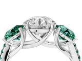 White gold Three-Stone Round Cut Diamond Ring with Round with Green Sapphire side stone Pavé Band and Prong Setting_4