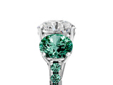White gold Three-Stone Round Cut Diamond Ring with Round with Green Sapphire side stone Pavé Band and Prong Setting_5