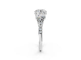 White gold Three-Stone Round Cut Diamond Ring with Round with Moissanite side stone Pavé Band and Prong Setting_14
