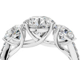 White gold Three-Stone Round Cut Diamond Ring with Round with Moissanite side stone Pavé Band and Prong Setting_16