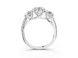 White gold Three-Stone Round Cut Diamond Ring with Round with Moissanite side stone Pavé Band and Prong Setting_21